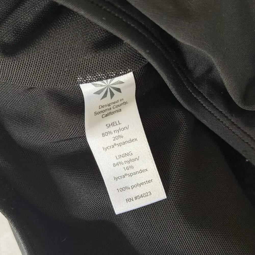 Athleta Black Ruched One Piece Swimsuit Open Back Bandeau 34 B/C